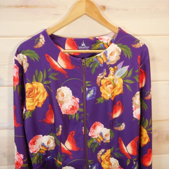 Disney Parks Women's size XL Peplum Jacket Tinker Bell Purple Floral Full Zip - Picture 2 of 11